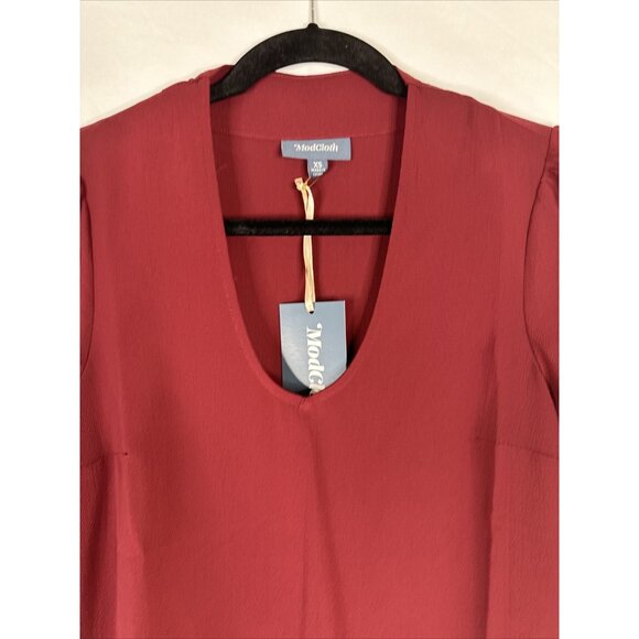 ModCloth Long Sleeve Top Blouse Womens‎ Size XS Solid Burgundy Casual New - Picture 4 of 14